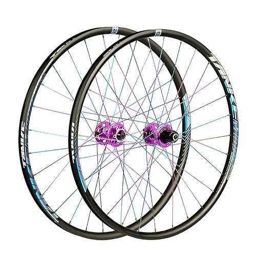 Mountain Bike Wheel : 26 / 27.5 / 29in Mountain Bike Wheelset Double-Layer Alloy Rim 28 Holes Disc Brake Quick Release Front Rear Wheels 7-12 Speed Wheelset (Color : Purple, Size : 27.5in)