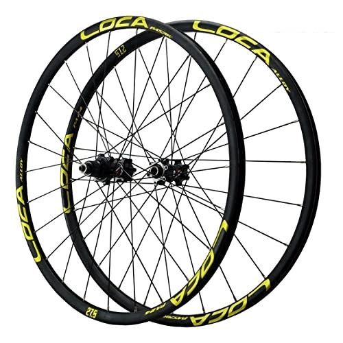 Mountain Bike Wheel : 26 27.5 29inch Mountain Bike Wheelset Aluminum Alloy Rim 24H Disc Brake MTB Wheelset Support 12 Speed XD Flywheel Quick Release (Color : Yellow, Size : 26 INCH)
