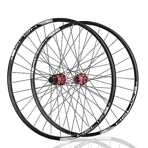 Mountain Bike Wheel : 26 27.5 29inch MTB Wheelset Aluminum Alloy Double Wall Rim Mountain Bike Wheel 120 Clicks Disc Brake QR Hub (Color : Red, Size : 29in)