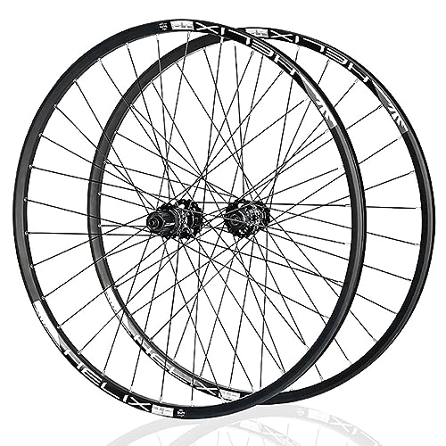 Mountain Bike Wheel : 26 27.5 29inch MTB Wheelset Aluminum Alloy Double Wall Rim Mountain Bike Wheel 120 Clicks Disc Brake QR Hub (Color : Svart, Size : 27.5in)
