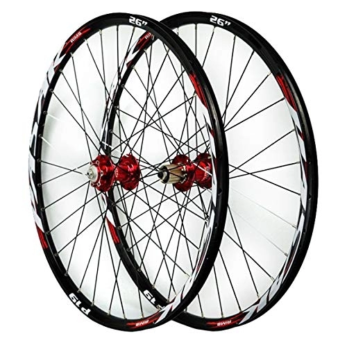 Mountain Bike Wheel : 26 / 27.5 / 29inch MTB Wheelset Disc Brake Mountain Bike Front And Rear Wheel Sealed Bearing Double Wall Quick Release 7 8 9 10 11 Speed (Color : Red, Size : 26in)