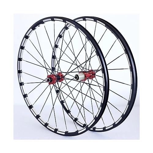Mountain Bike Wheel : 26 27.5 29inch MTB Wheelset Milling Three Sides Aluminum Alloy Double Wall Rim Mountain Bike Wheel Disc Brake Quick Release 8 / 9 / 10 / 11speed Cassette 24 Holes (Color : Red, Size : 27.5'')