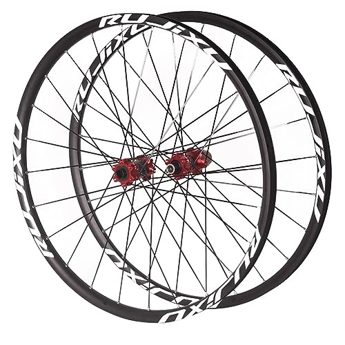 Mountain Bike Wheel : 26 / 27.5 / 29inch MTB Wheelset Thru Axle Mountain Bike Wheel Aluminum Alloy Double Wall Rim Six Holes Disc Brakes Front And Rear Wheels 8 / 9 / 10 / 11 Speed Cassette 24Holes (Color : Red, Size : 27.5'')