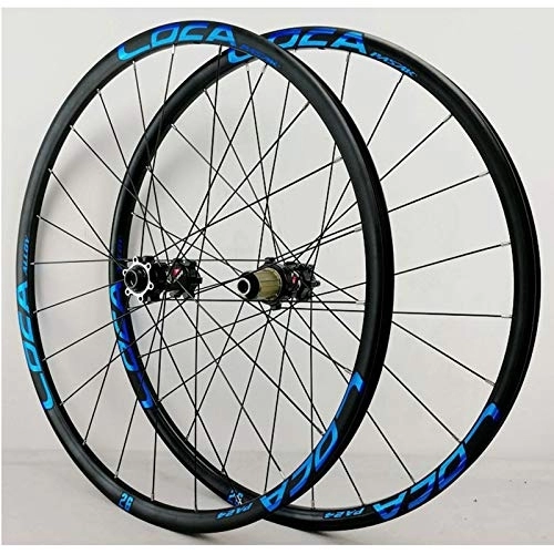 Mountain Bike Wheel : 26 / 27.5 / 700C / 29 Bike Wheelset Mountain Road Bicycle Wheels Thru Axle Front Rear Rim Cycling Wheel Set Disc Brake 8-12 Speed Cassette (Color : Black hub Blue logo, Size : 29in)