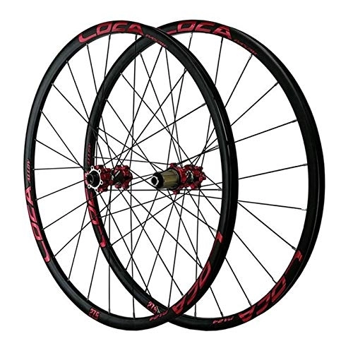 Mountain Bike Wheel : 26 / 27.5 / 700C / 29 Bike Wheelset Mountain Road Bicycle Wheels Thru Axle Front Rear Rim Cycling Wheel Set Disc Brake 8-12 Speed Cassette (Color : Red hub Red logo, Size : 26in)
