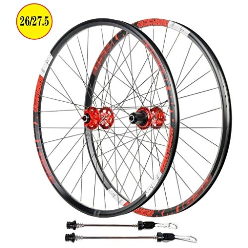 Mountain Bike Wheel : 26 / 27.5 Inch Bike Wheels, Double Wall Aluminum Alloy Quick Release Hybrid / Mountain Disc Rim Brake 11 Speed Sealed Bearings Hub (Color : Red, Size : 27.5 inch)