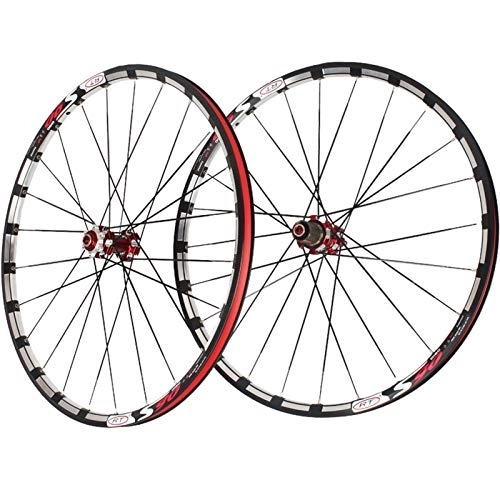 Mountain Bike Wheel : 26 27.5 Inch Cycling Wheels Bicycle Wheelset For Mountain Bike Disc Brake Quick Release Double Wall Alloy Rim For 8 / 9 / 10S Flywheel (Color : Red hub silve logo, Size : 27.5inch)