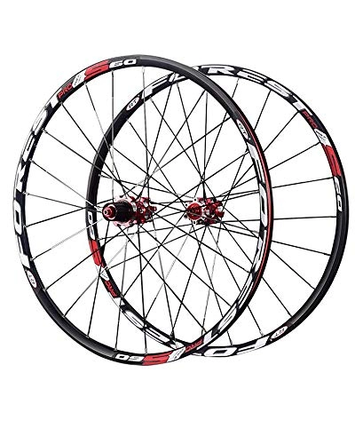 Mountain Bike Wheel : 26 / 27.5 Inch Mountain Bike Wheel Set Double-Layer Aluminum Alloy Wheels 24 Holes Straight Pull Hollow Hub Bicycle Accessories, Red, 27.5 inch