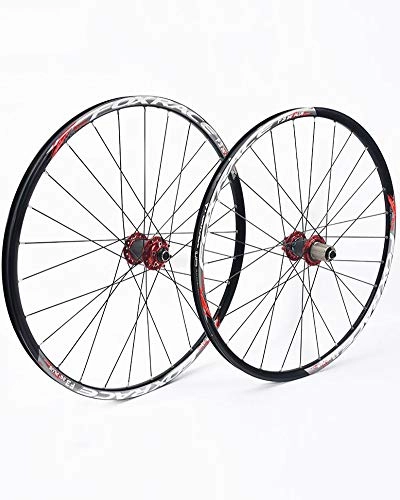 Mountain Bike Wheel : 26 / 27.5 Inch Mountain Bike Wheel Set Double-Layer Aluminum Alloy Wheels Compatible with American And French Valves 28 Holes Quick Release 7-11 Speed, Red, 26inch