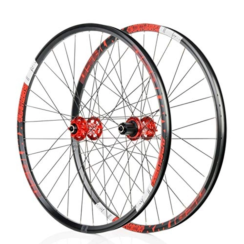 Mountain Bike Wheel : 26" / 27.5" Inch Mountain Bike Wheelset Disc Brake 6 PAWL 72 CLICK Quick Release (Color : Red, Size : 26")