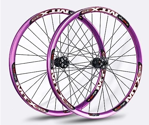 Mountain Bike Wheel : 26 / 27.5 inch mountain bike wheelset Disc Brake rims Sealed bearing hubs Support 11 speed cassette Thru Axle wheelset Front 100mm Rear 142mm (Color : Purple, Size : 26in)