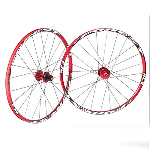 Mountain Bike Wheel : 26" / 27.5" Inch Mountain Bike Wheelset Double Wall Alloy Rim Disc Brake Sealed Bearing Quick Release 24H 8 / 9 / 10 / 11 (Color : Red, Size : 26in)