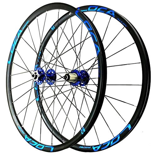Mountain Bike Wheel : 26" / 27.5" Inch Mountain Bike Wheelset Double Wall Alloy Rims Disc Brake MTB QR NBK Sealed Bearing Hubs 6 Pawls 8-12 Speed Cassette 24H (Color : Blue, Size : 26in)