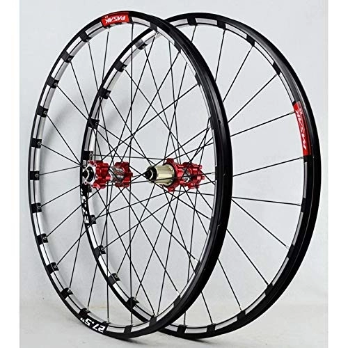 Mountain Bike Wheel : 26 27.5 Inch Mountain Bike Wheelset Rim Front Rear Wheel Set Quick Release CNC 24 Holes Double Wall Alloy Rim For 7 / 8 / 9 / 10 / 11 / 12 Speed (Color : Red carbon hub, Size : 26inch)