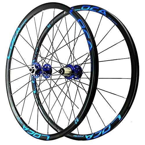 Mountain Bike Wheel : 26 / 27.5 Inch MTB Mountain Bike Wheel Mountain Bicycle Wheelset Disc Brake Flat Spokes 24 Holes Aluminum Alloy Rim (Color : Blue, Size : 26 INCH)