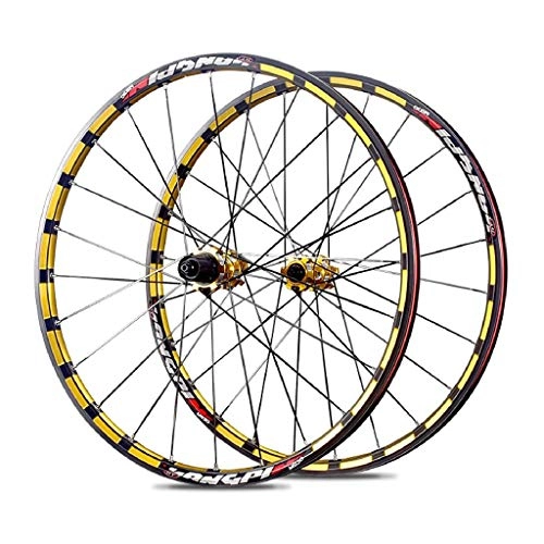 Mountain Bike Wheel : 26 / 27.5 Inch MTB Rear Wheels, Double Wall Aluminum Alloy Bicycle Wheel Disc Brake 24 Hole Hybrid / Mountain Rim 11 Speed (Color : Gold, Size : 27.5inch)