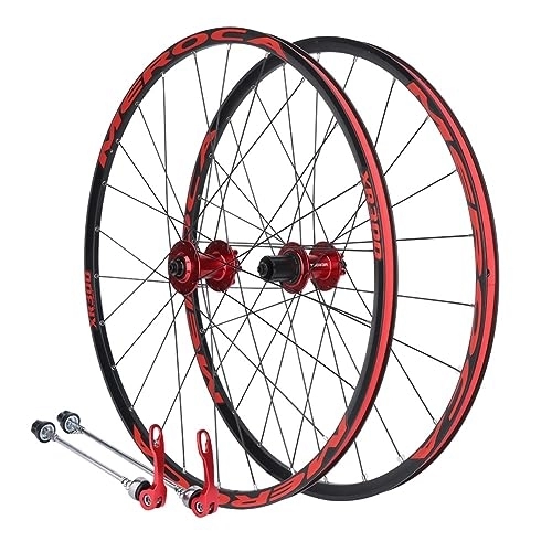 Mountain Bike Wheel : 26 / 27.5 Inch MTB Wheelset Disc Brake Front 2 Rear 5 Bearings Mountain Bike Wheel Quick Release Aluminum Alloy Double Wall Rim 8 / 9 / 10 / 11 Speed Cassette 24 Holes (Color : Red, Size : 26'')