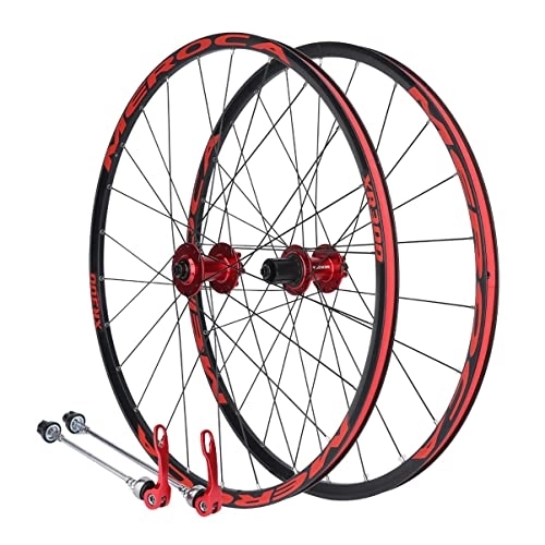 Mountain Bike Wheel : 26'' 27.5'' Mountain Bike Wheelset Aluminum Alloy Double Layer Disc Brake Rim 24 H Straight Pull Hub Quick Release Wheel 8 9 10 11 Speed Front And Rear Wheel (Color : Red, Size : 27.5'')
