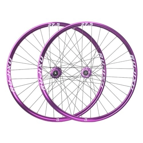 Mountain Bike Wheel : 26 27.5'' MTB DJ AM DH Wheel Disc Brake Thru Axle Aluminum Alloy Rim Mountain Bike Front And Rear Wheelset 8 / 9 / 10 / 11 / 12 Speed Cassette Freewheel 32 Holes (Color : Purple, Size : 27.5in)