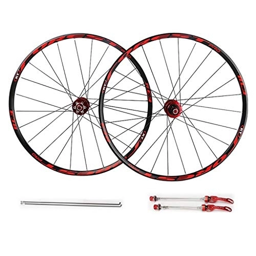 Mountain Bike Wheel : 26" 27.5" Wheel Mountain Bike Double Wall Rim Set Disc Rim Brake 7 8 9 10 11speed Sealed Bearings Hub (Color : Red, Size : 26inch)