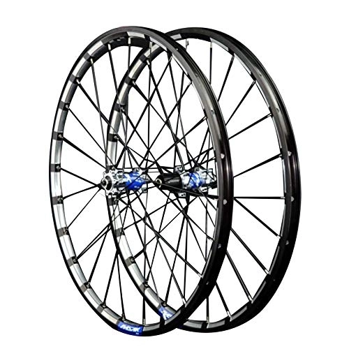 Mountain Bike Wheel : 26 / 27.5in Bike Wheelset, Double Wall 24 Holes Quick Release Mountain Bike MTB Rim Rear Wheel Bicycle (Color : Blue, Size : 26inch)