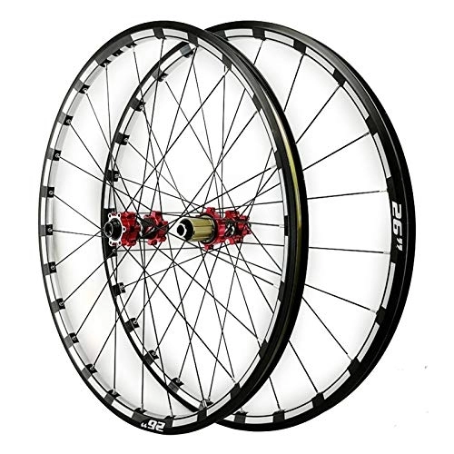 Mountain Bike Wheel : 26 / 27.5in Front Rear Wheel Thru?axle Mountain Bike Wheel Set Disc Brake Three Sides CNC 7 / 8 / 9 / 10 / 11 / 12 Speed 24 Holes (Red Hub 27.5in)