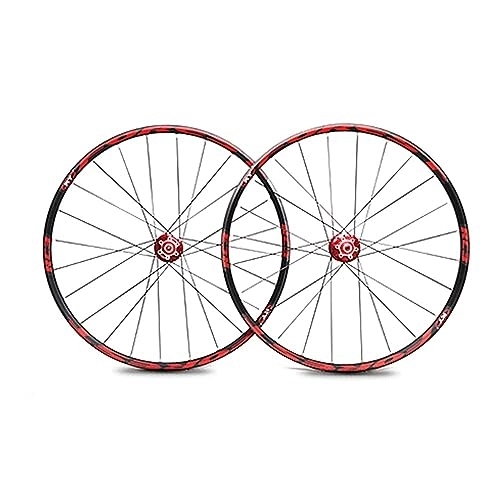 Mountain Bike Wheel : 26 / 27.5inch Mountain Bike Wheelset Quick Release Disc Brakes MTB Wheels Aluminum Alloy Double Wall Rim 24holes Spokes Bike Wheels Fit 8 / 9 / 10 / 11speed Cassette (Color : Red, Size : 26'')