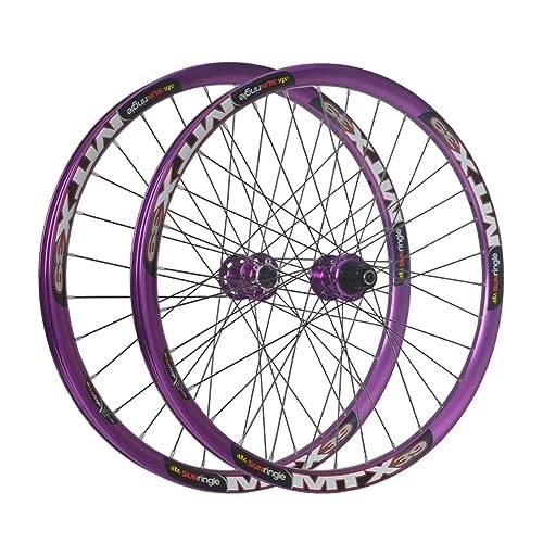 Mountain Bike Wheel : 26 27.5inch MTB Wheelset Disc Brake XC Wheel Quick Release Mountain Bike Wheel Aluminum Alloy Double Wall Rim 8 / 9 / 10 / 11 / 12 Speed Cassette 32 Holes (Color : Purple, Size : 27.5'')