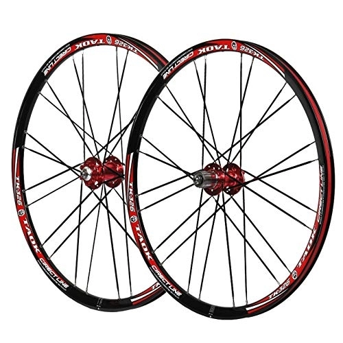 Mountain Bike Wheel : 26 In Cycling Wheels Set Mountain Bike Wheelset Quick Release 6 Nail Disc Brake 24 Hole Steel Tower Base Alloy Rim For 8 9 10 Speed Hub (Color : Red Hub)