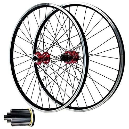 Mountain Bike Wheel : 26 inch 27.5 ”29 er MTB Bike Wheels, V Brake Double Wall Aluminum Alloy Hybrid / Mountain Hub Disc Brake 32 Hole for 7-11 Speed (Color : Red, Size : 27.5 inch)