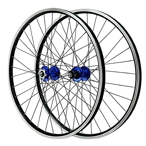 Mountain Bike Wheel : 26 Inch 27.5" V-Brake Bicycle Wheelset MTB Aluminum Alloy 29 Inch Mountain Cycling Wheels 32 Hole for 7 / 8 / 9 / 10 / 11 Speed (Color : Blue, Size : 27.5 inch)