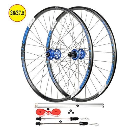 Mountain Bike Wheel : 26 Inch Bike Bicycle Wheelset, Double Wall Aluminum Alloy Quick Release Hybrid / Mountain Disc Rim Brake 11 Speed Sealed Bearings Hub (Color : Blue, Size : 27.5 inch)