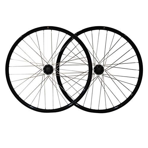 Mountain Bike Wheel : 26 Inch Bike Front Rear Wheel MTB Wheelset Double Wall Aluminum Alloy Disc Brake Cycling Bicycle 32 Hole Rim 7 / 8 / 9 Speed (Color : Black)