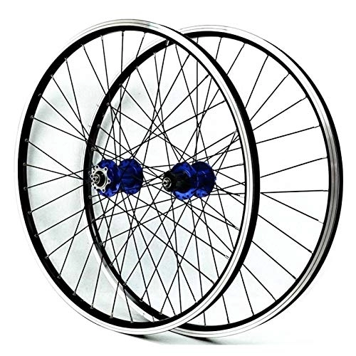 Mountain Bike Wheel : 26 Inch Bike Wheelset, Bicycle Wheels Double Wall MTB Rim Mountain Cycling Quick Release Disc / V Brake 32 Hole Disc 7 8 9 10 11Speed (Color : Blue hub)