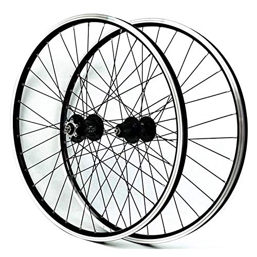Mountain Bike Wheel : 26 Inch Bike Wheelset, Bicycle Wheels Double Wall MTB Rim Mountain Cycling Quick Release Disc / Vbrake 32 Hole Disc 7 8 9 10 11Speed (Black Hub)