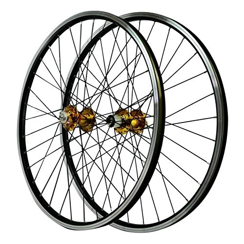 Mountain Bike Wheel : 26-inch Cycling Wheels, Aluminum Alloy Mountain Bike Wheels Disc Brake V Brake 7 / 8 / 9 / 10 / 11 Speed Flywheel (Color : Yellow)