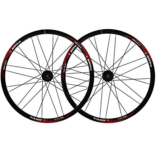 Mountain Bike Wheel : 26 Inch Discbrake Quick Release Bike Wheelset Bicycle Front Rear Wheel Set Cycling MTB Rim Double Wall Alloy 24 Hole For 7 / 8 / 9s Freewheel (Black rim Red logo)
