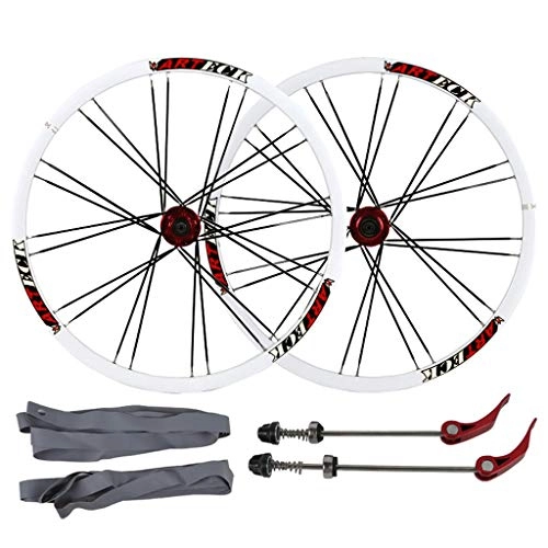Mountain Bike Wheel : 26 Inch Mountain Bicycle Wheelset, Double Wall Aluminum Alloy Cycling Rim Disc Brake 24 Hole Quick Release 7 8 9 10 Speed Disc (Color : Red)