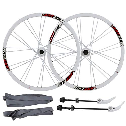 Mountain Bike Wheel : 26 Inch Mountain Bicycle Wheelset, Double Wall Aluminum Alloy Cycling Rim Disc Brake 24 Hole Quick Release 7 8 9 10 Speed Disc (Color : White)