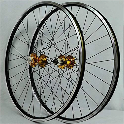 Mountain Bike Wheel : 26 inch Mountain Bike Bicycle Wheels Double Wall Aluminum Alloy Disc / V-Brake Cycling QR Rim Front 2 Rear 4 Palin 7 8 9 10 11 Speed (Color: A)