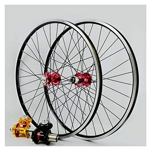 Mountain Bike Wheel : 26 Inch Mountain Bike Bicycle Wheels Double Wall Aluminum Alloy Disc / V-Brake Cycling QR Rim Front 2 Rear 4 Palin 7 8 9 10 11 Speed (Color : C)