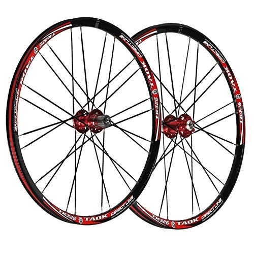 Mountain Bike Wheel : 26 Inch Mountain Bike Front Rear Wheels Bicycle Wheelset Disc Brake Quick Release Straight Pull Double-layer Rim 24 Hole For 8 9 10s (Color : Red Hub)