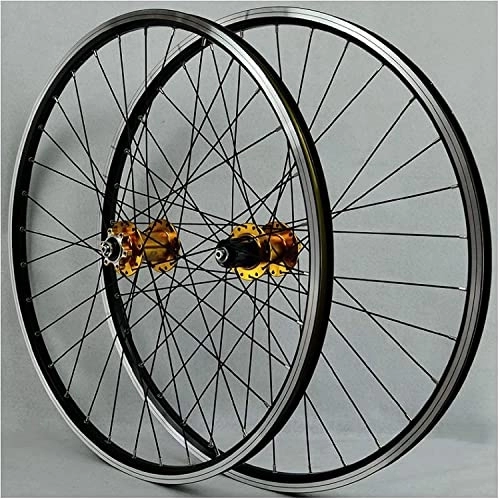 Mountain Bike Wheel : 26 Inch Mountain Bike Wheel Set, Bearing Disc V-ring, Jiuyupeilin Disc Brake Wheel Rim, Hybrid 11 Speed Wheels (Color : Gold)