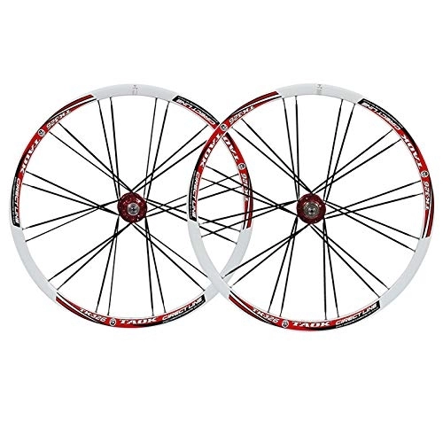Mountain Bike Wheel : 26 Inch Mountain Bike Wheel Set Disc Brake Bicycle Wheel Double Wall Quick Release 24 Hole 7 / 8 / 9 Speed (Red Hub)