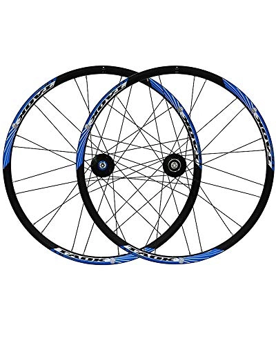 Mountain Bike Wheel : 26 Inch Mountain Bike Wheel Set Double Wall Quick Release Rim Disc Brakes 7-11 Speed 24 Holes, Black blue