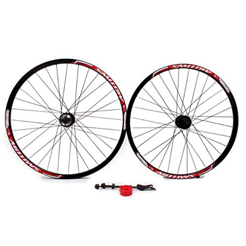 Mountain Bike Wheel : 26 Inch Mountain Bike Wheel Set Double Wall V Section Loose Bead Hub 1 Pair (Color : Red)