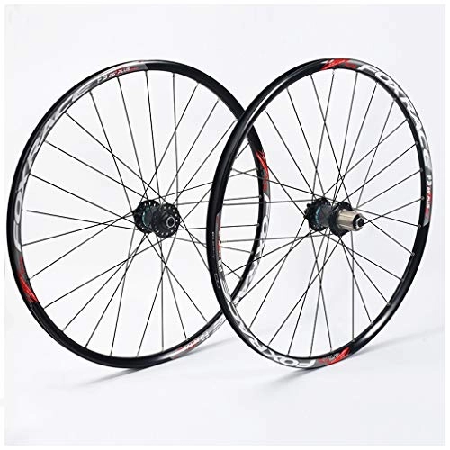 Mountain Bike Wheel : 26 Inch Mountain Bike Wheels, Double Wall Aluminum Alloy Quick Release Disc Brake Mtb Hybrid Wheels 24 Hole 7 / 8 / 9 / 10 Speed (Color : Black, Size : 27.5 inch)