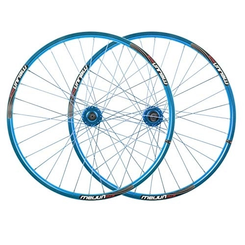 Mountain Bike Wheel : 26 Inch Mountain Bike Wheelset Disc Brake Front Rear Wheel Set 32 Hole Bicycle Wheels Double Wall MTB Rim Quick Release 7 8 9 10 Speed (Color : Blue)