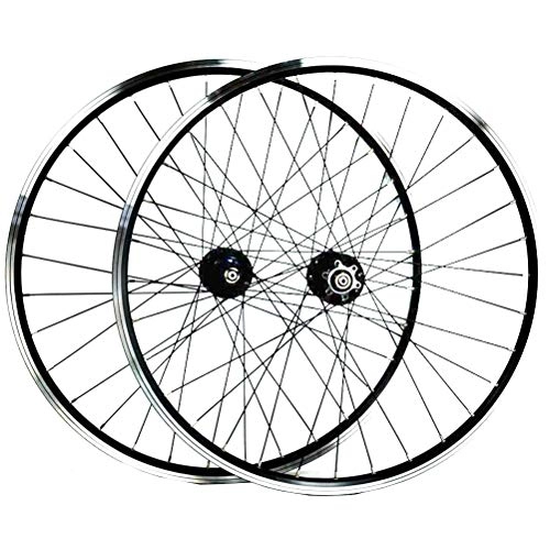 Mountain Bike Wheel : 26 Inch Mountain Bike Wheelset Double Wall Alloy Rim Cassette Hub Sealed Bearing Disc / V Brake QR 7 / 8 / 9 / 10 / 11 Speed 32H (Color : Black)