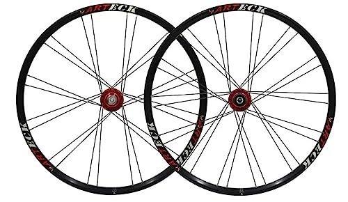 Mountain Bike Wheel : 26 inch mountain bike wheelset Front and rear two sealed bearing quick release hubs Bicycle wheel set made of aluminum alloy Suitable for 8-10 speed Cassette Disc Brake Wheel set (Color : Black+red)